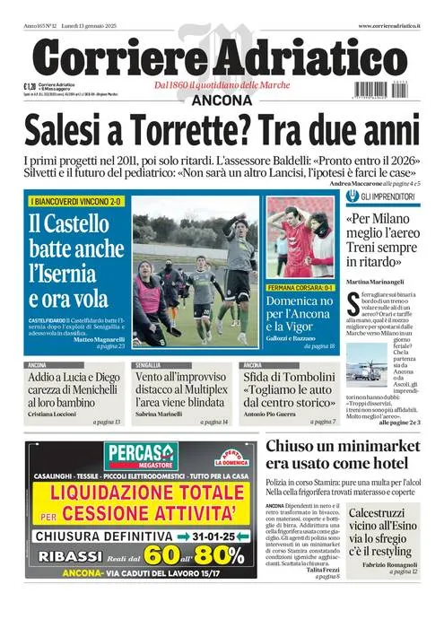 Prima-pagina-corriere adriatico-edizione-di-oggi-13-01-2025